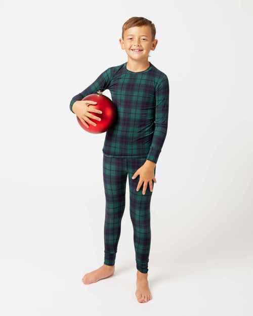 Baby Kids Bamboo Pajamas — Plaid Tidings Long Sleeve Pajama Set — Image 1