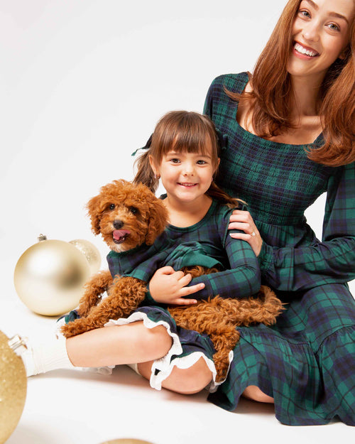 Baby Kids Bamboo Pajamas — Plaid Tidings Long Sleeve Party Dress & Shorts Set — Image 5
