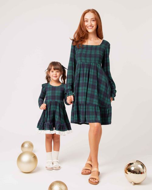 Baby Kids Bamboo Pajamas — Plaid Tidings Long Sleeve Party Dress & Shorts Set — Image 12