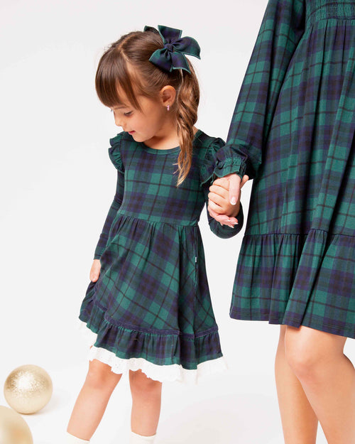 Baby Kids Bamboo Pajamas — Plaid Tidings Long Sleeve Party Dress & Shorts Set — Image 13