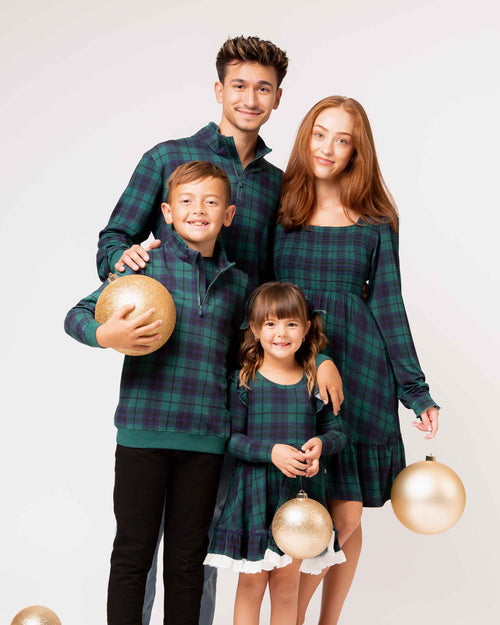 Baby Kids Bamboo Pajamas — Plaid Tidings Long Sleeve Party Dress & Shorts Set — Image 7