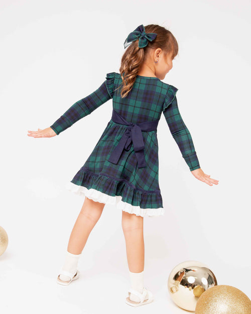 Baby Kids Bamboo Pajamas — Plaid Tidings Long Sleeve Party Dress & Shorts Set — Image 8