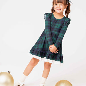 Baby Kids Bamboo Pajamas — Plaid Tidings Long Sleeve Party Dress & Shorts Set — Image 1