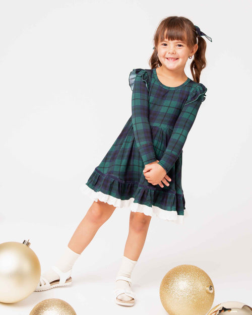 Baby Kids Bamboo Pajamas — Plaid Tidings Long Sleeve Party Dress & Shorts Set — Image 1