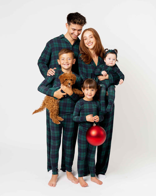 Baby Kids Bamboo Pajamas — Plaid Tidings Men's Collar Shirt & Pants Set — Image 2