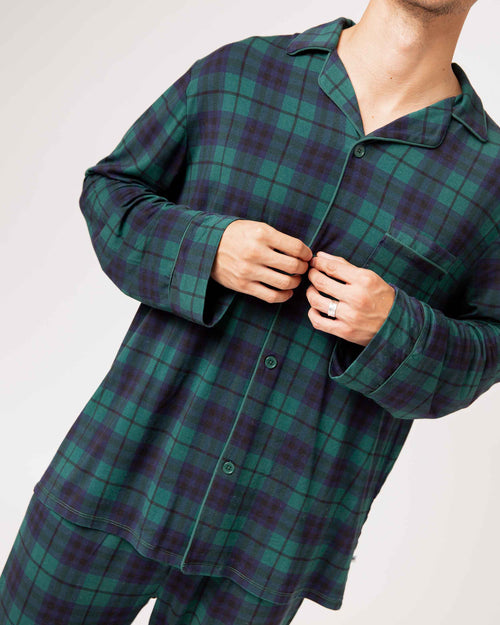 Baby Kids Bamboo Pajamas — Plaid Tidings Men's Collar Shirt & Pants Set — Image 4