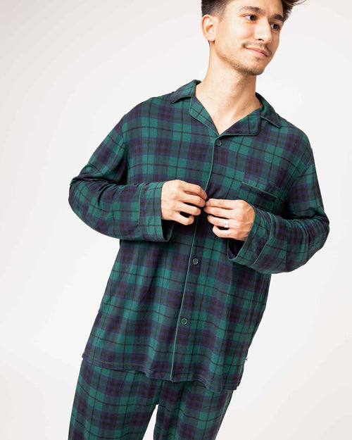 Baby Kids Bamboo Pajamas — Plaid Tidings Men's Collar Shirt & Pants Set — Image 6