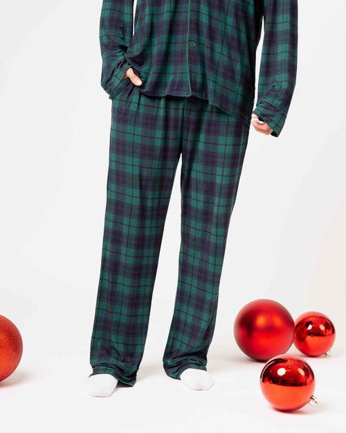 Baby Kids Bamboo Pajamas — Plaid Tidings Men's Collar Shirt & Pants Set — Image 7