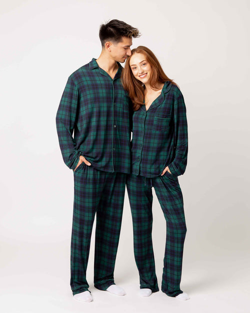 Baby Kids Bamboo Pajamas — Plaid Tidings Men's Collar Shirt & Pants Set — Image 5