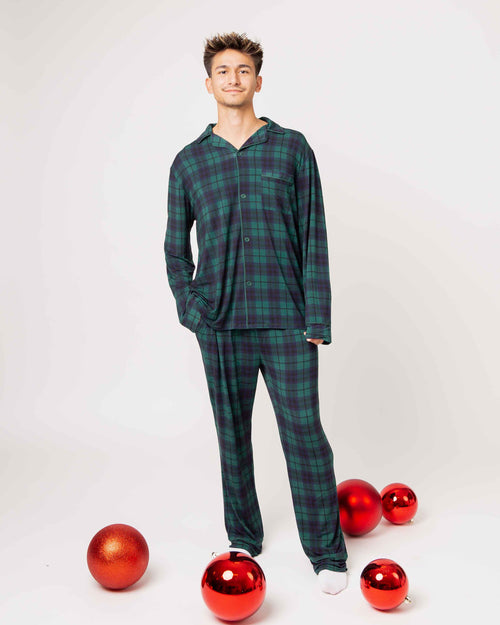 Baby Kids Bamboo Pajamas — Plaid Tidings Men's Collar Shirt & Pants Set — Image 1
