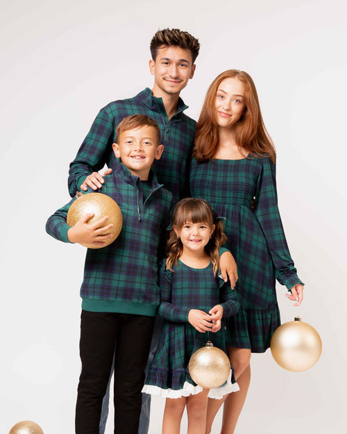 Baby Kids Bamboo Pajamas — Plaid Tidings Women's Smocked Balloon Sleeve Dress — Image 5
