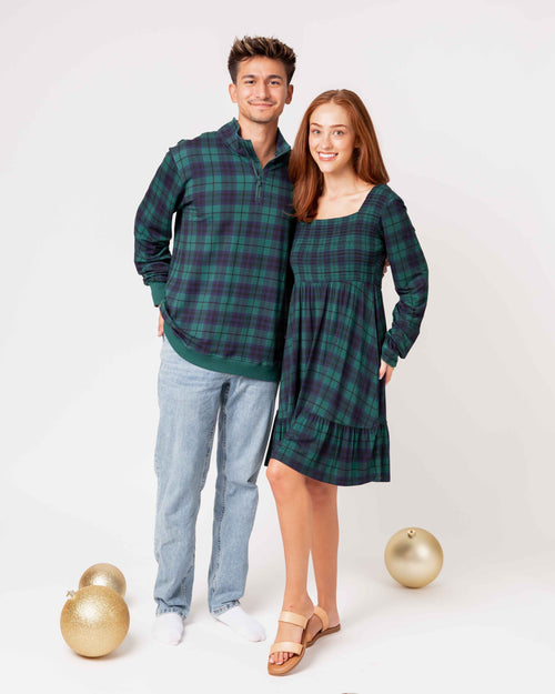 Baby Kids Bamboo Pajamas — Plaid Tidings Women's Smocked Balloon Sleeve Dress — Image 8