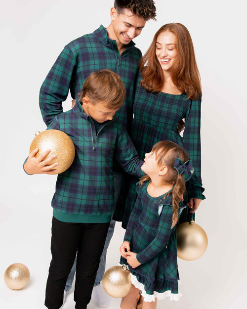 Baby Kids Bamboo Pajamas — Plaid Tidings Woven Piggy Clip Set — Image 4