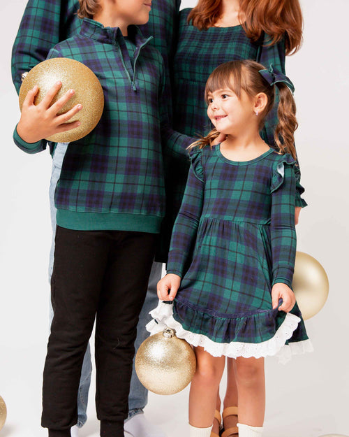 Baby Kids Bamboo Pajamas — Plaid Tidings Woven Piggy Clip Set — Image 5