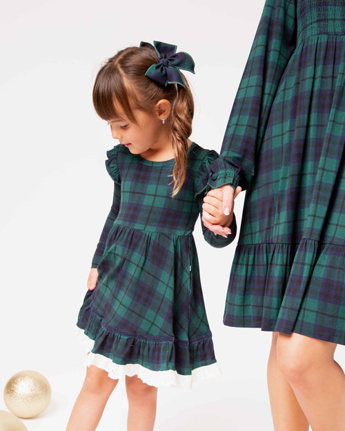 Baby Kids Bamboo Pajamas — Plaid Tidings Woven Piggy Clip Set — Image 6