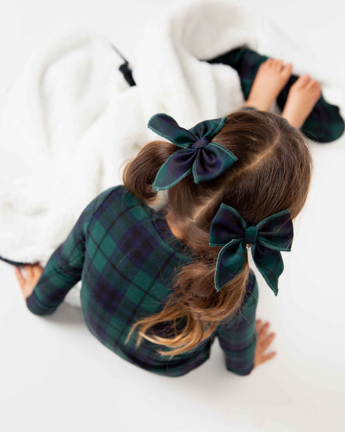 Baby Kids Bamboo Pajamas — Plaid Tidings Woven Piggy Clip Set — Image 7