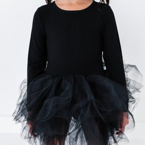 Bums & Roses - Baby & Kids Bamboo Pajamas - Black Ribbed Tulle Tutu Dress - Long Sleeves - Image 1