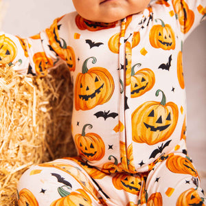 Baby Kids Bamboo Pajamas — Pumpkin About You Footie — Image 1
