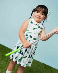 Baby Kids Bamboo Pajamas — Putt Around & Find Out Girls Collared Dress & Shorts Set — Image 1