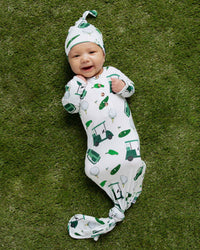 Baby Kids Bamboo Pajamas — Putt Around & Find Out Knotted Gown & Beanie Set — Image 1