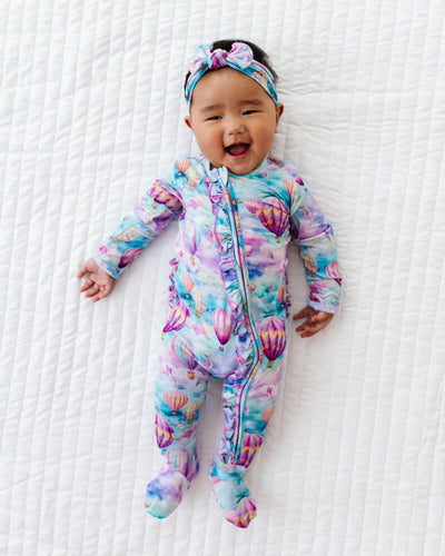 Bums & Roses - Baby & Kids Bamboo Pajamas - Reaching New Kites Ruffle Footie - Image 1