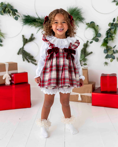 Bums & Roses - Baby & Kids Bamboo Pajamas - Collared Holiday Plaid Two Piece Girls Dress - Image 1