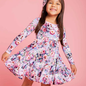 Baby Kids Bamboo Pajamas — Rose From The Dead Long Sleeve Dress & Shorts Set — Image 5