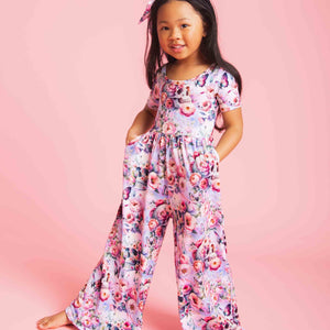 Baby Kids Bamboo Pajamas — Rose From The Dead Short Sleeve Wide Leg Jumpsuit — Image 1