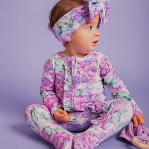 Baby Kids Bamboo Pajamas — You Had Me At Hydrangea Ruffle Footie — Image 1