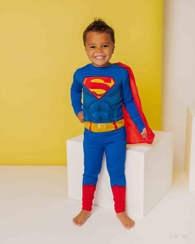 Baby Kids Bamboo Pajamas — SUPERMAN™ Long Sleeve Lounge Set with Removable Cape — Image 1