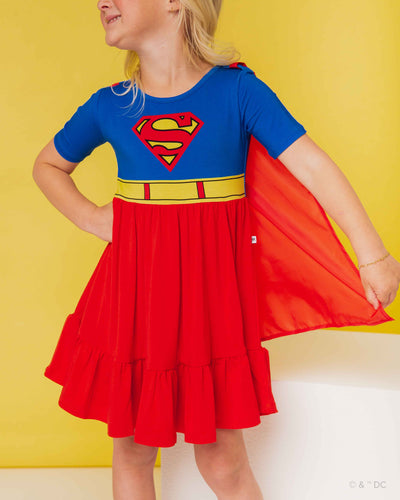 Baby Kids Bamboo Pajamas — SUPERMAN™ Short Sleeve Dress & Shorts Set with Removable Cape — Image 1