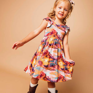 Baby Kids Bamboo Pajamas — Saddle Up Sunset Cap Sleeve Dress & Shorts Set — Image 1