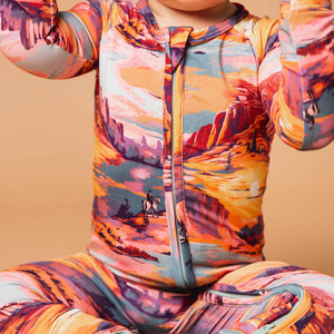 Baby Kids Bamboo Pajamas — Saddle Up Sunset Convertible Romper — Image 1