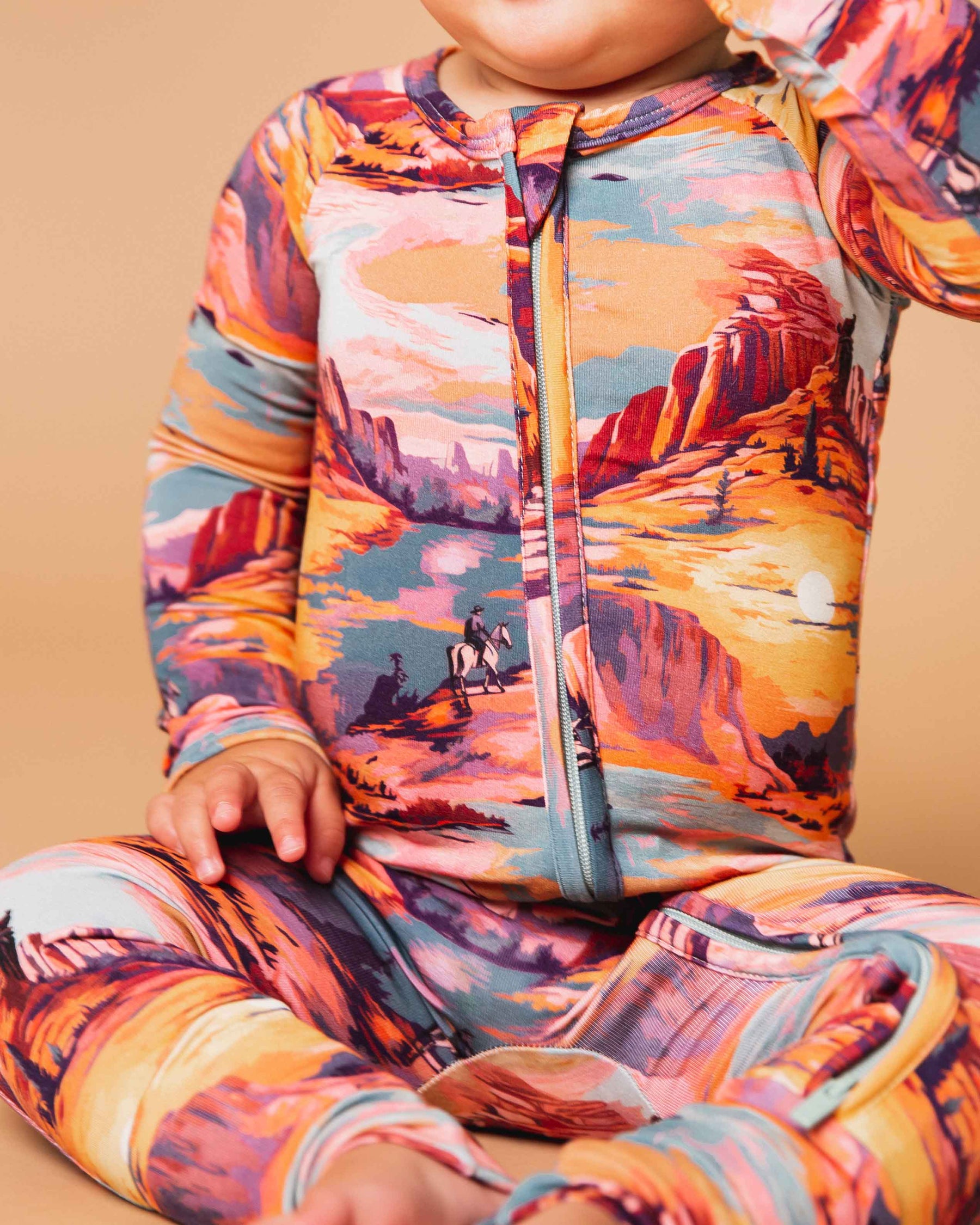 Baby Kids Bamboo Pajamas — Saddle Up Sunset Convertible Romper — Image 7