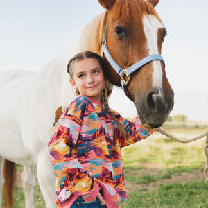 Baby Kids Bamboo Pajamas — Saddle Up Sunset Crew Neck Sweatshirt — Image 1
