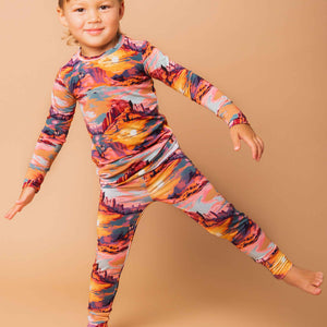 Baby Kids Bamboo Pajamas — Saddle Up Sunset Long Sleeve Pajama Set — Image 1