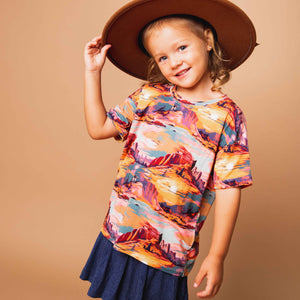 Baby Kids Bamboo Pajamas — Saddle Up Sunset T-Shirt — Image 1