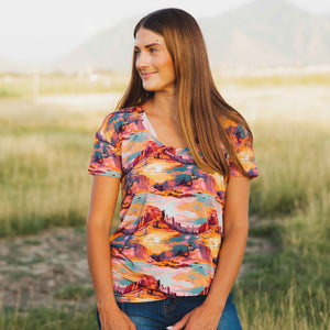 Baby Kids Bamboo Pajamas — Saddle Up Sunset Women's Short Sleeve T-Shirt — Image 1