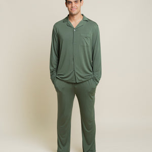 Baby Kids Bamboo Pajamas — Sage the Day Men's Collar Shirt & Pants Set — Image 1