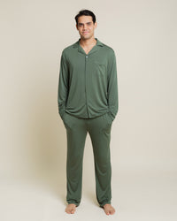 Baby Kids Bamboo Pajamas — Sage the Day Men's Collar Shirt & Pants Set — Image 1