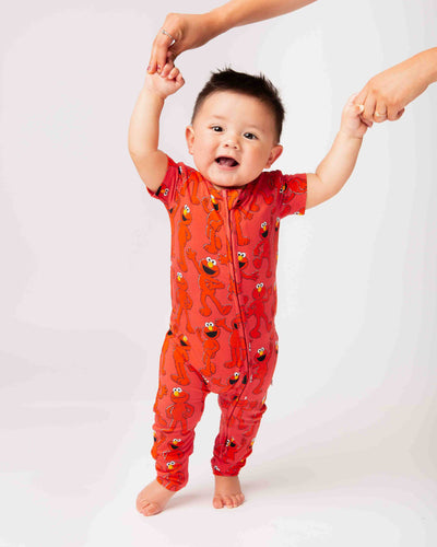 Baby Kids Bamboo Pajamas — Sesame Street™ E is for Elmo Short Sleeve Romper — Image 1