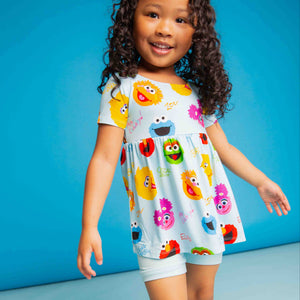 Baby Kids Bamboo Pajamas — Sesame Street™ Elmo and Friends Short Sleeve Empire Waist Top & Shorts Set — Image 1