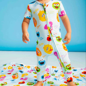 Baby Kids Bamboo Pajamas — Sesame Street™ Elmo and Friends Short Sleeve Romper — Image 1