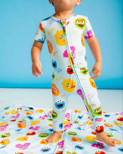 Baby Kids Bamboo Pajamas — Sesame Street™ Elmo and Friends Short Sleeve Romper — Image 1
