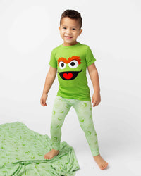 Baby Kids Bamboo Pajamas — Sesame Street™ Oscar the Grouch Short Sleeve Pajama Set — Image 1