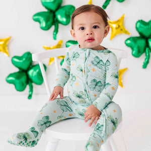 Baby Kids Bamboo Pajamas — Shamrockin' Sparkles Convertible Romper — Image 1