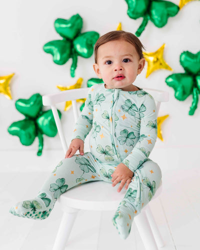 Bums & Roses - Baby & Kids Bamboo Pajamas - Shamrockin' Sparkles Convertible Romper - Image 1