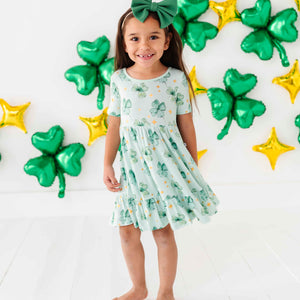 Bums & Roses - Baby & Kids Bamboo Pajamas - Shamrockin' Sparkles Girls Dress & Shorts Set - Image 1