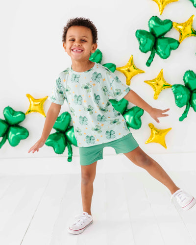 Baby Kids Bamboo Pajamas — Shamrockin' Sparkles T-Shirt & Shorts Set — Image 1