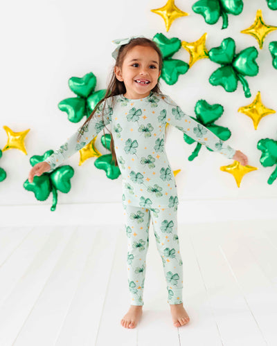 Baby Kids Bamboo Pajamas — Shamrockin' Sparkles Two-Piece Pajama Set — Image 1